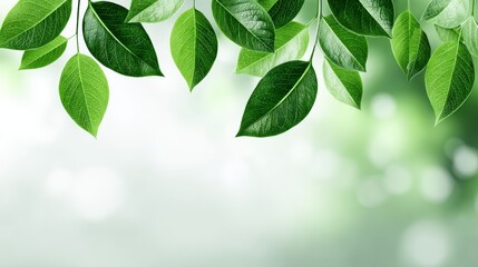 Fototapeta premium Fresh Green Leaves Natural Frame - Lush green leaves, organic border, nature backdrop, springtime freshness, vibrant foliage. Symbolizing growth, renewal, purity, serenity, and nature