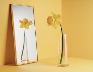 Narcissus Flower Gazing at Its Reflection in the Mirror - Symbolizing Narcissism and Personality disorder