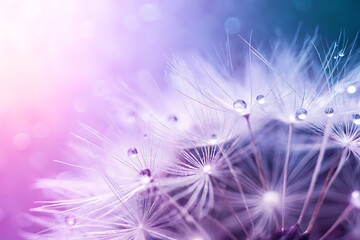 Obraz premium Close-up of a dandelion exhibiting a dreamy and delicate appearance, highlighting the macro details of its white fluffy seeds and the abstract texture of nature.