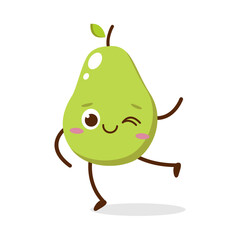 Cute Smiling Green Avocado Character. Kawaii Green Fruit Mascot Style Vector. Cute vector character set in various action emotions. Collection symbols isolated on a white background