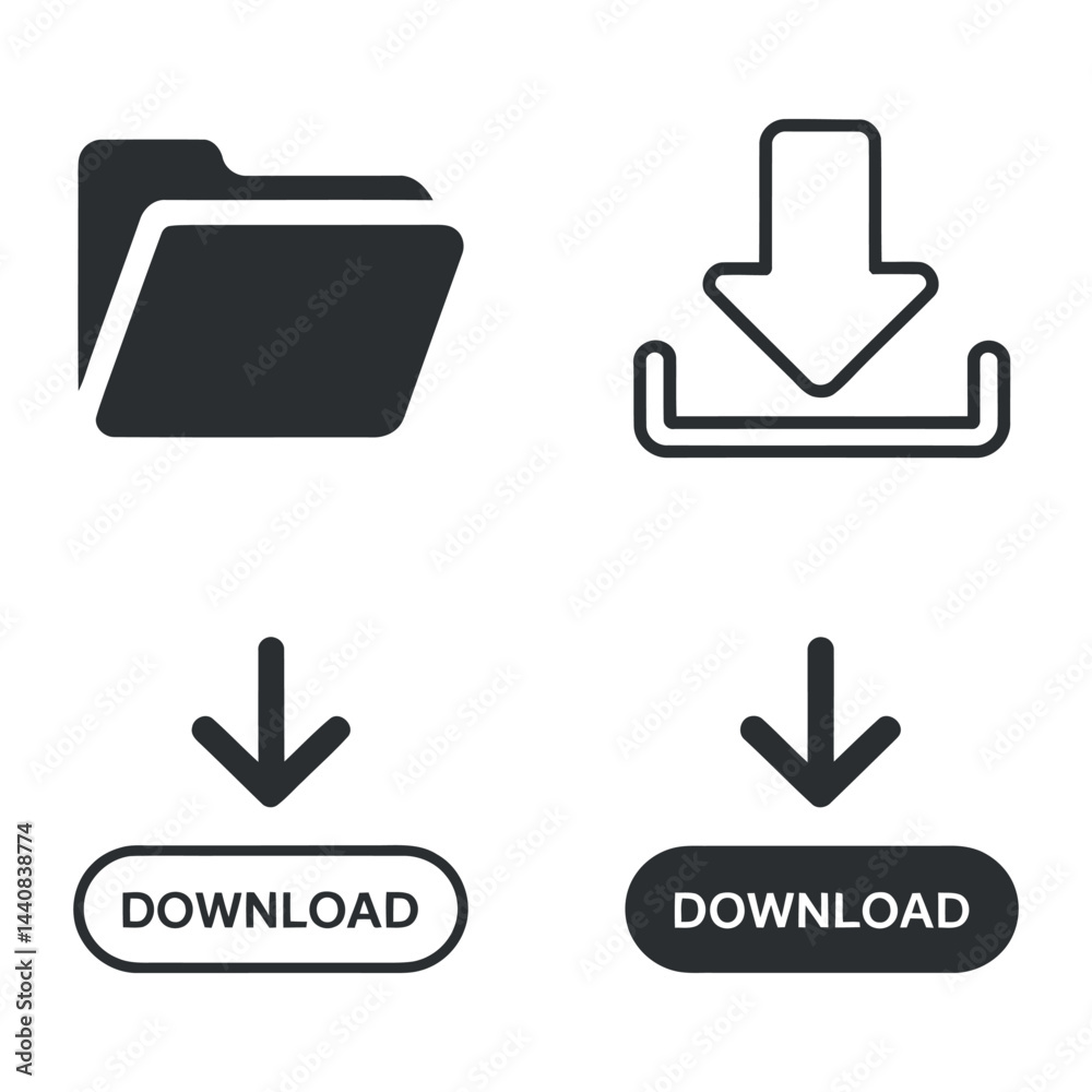 Poster folder download icon set for web design interface elements and user interface design vectors