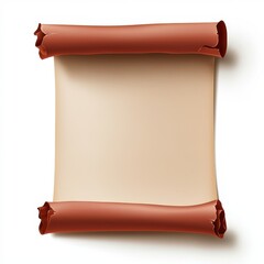 Blank aged parchment scroll with curled edges, isolated on a white background.