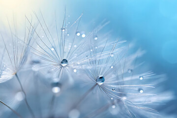 Close-up of a dandelion exhibiting a dreamy and delicate appearance, highlighting the macro details of its white fluffy seeds and the abstract texture of nature.