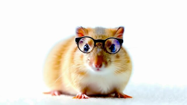 Cute funny hamster wearing glasses on white background. concept of adorable pets, furry companions, animal humor, small mammals with accessories
