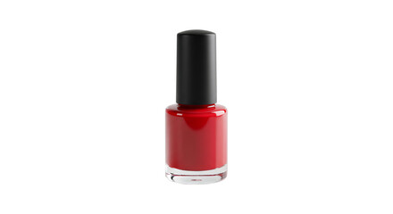 Red nail polish isolated on transparent background. Bottle of vibrant nail color png. Cosmetic for nail beauty. Design element.