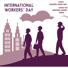 silhouette international workers day on white background