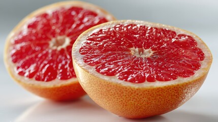 a close-up of a fresh, juicy grapefruit sliced in half on a white isolated background, tangy and refreshing design