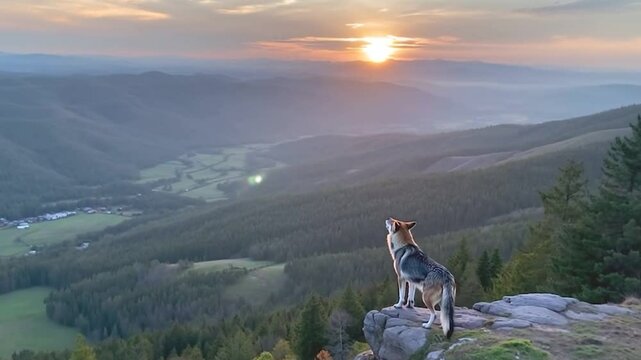 Wolf with sunset
