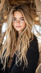 Young woman with long blonde hair in a natural setting