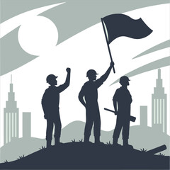 silhouette international workers day on white background