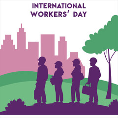silhouette international workers day on white background