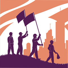 silhouette international workers day on white background