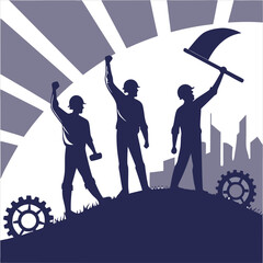 silhouette international workers day on white background