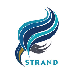 Flowing vector logo design for a modern hair care brand featuring stylized hair strands in varying shades of blue