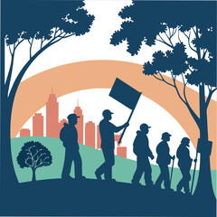 silhouette international workers day on white background