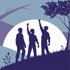 silhouette international workers day on white background