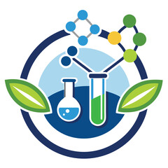 Vector logo created for a pharmaceutical manufacturing company showcasing chemical compounds and laboratory equipment