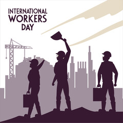 silhouette international workers day on white background