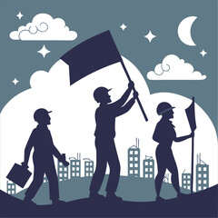 silhouette international workers day on white background