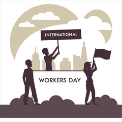 silhouette international workers day on white background