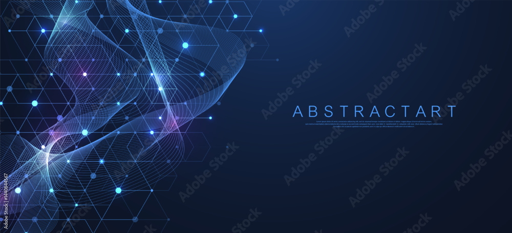 Fototapete Abstract digital blockchain cube blocks concept. 3D big data cubes quantum computer technology idea. Artificial intelligence data core cubes design element
