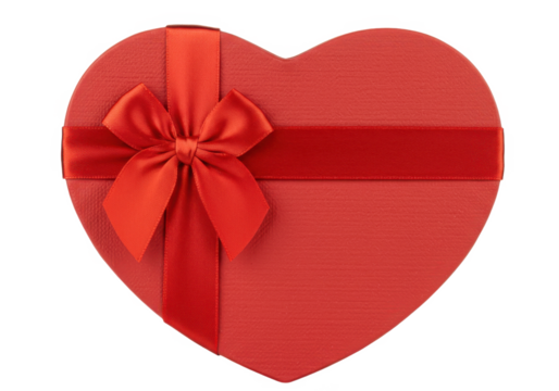 Red heart shaped gift box with ribbon isolated on transparent background - Powered by Adobe