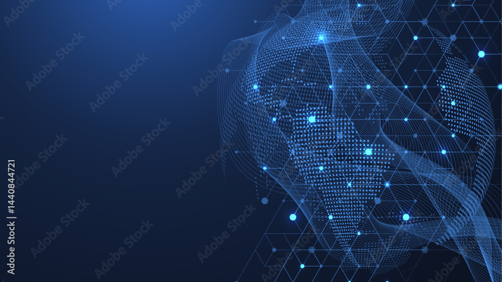 Fototapete Global network connection concept. Big data visualization. Social network communication in the global computer networks. Internet technology. Business. Science. Vector illustration