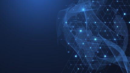 Global network connection concept. Big data visualization. Social network communication in the global computer networks. Internet technology. Business. Science. Vector illustration