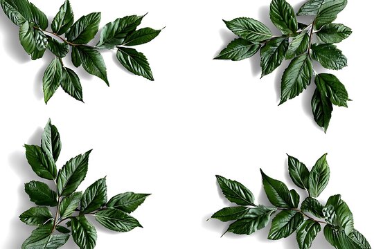 A set of green leafy frames, isolated on a diffrent collers or white background, perfect for adding a natural touch to designs.