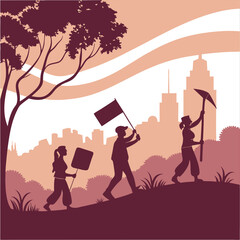 silhouette international workers day on white background