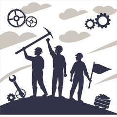 silhouette international workers day on white background