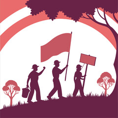 silhouette international workers day on white background