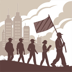 silhouette international workers day on white background