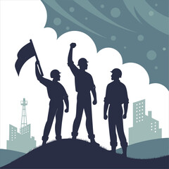 silhouette international workers day on white background