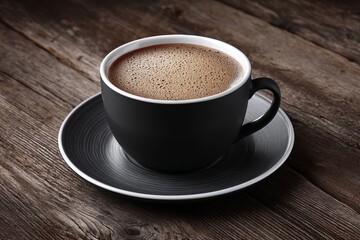 Fototapeta premium Charming black coffee cup on rustic wooden table