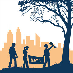 silhouette international workers day on white background