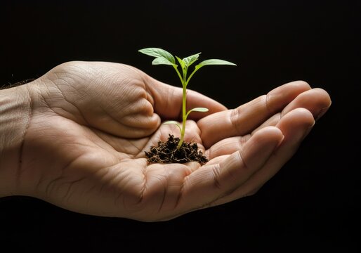 Peque&ntilde;a planta en manos humanas, s&iacute;mbolo de crecimiento y esperanza