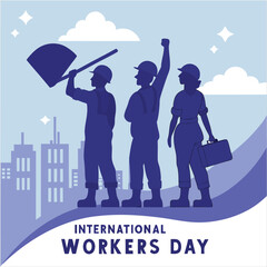 silhouette international workers day on white background