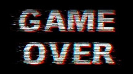 Glitch effect game over screen with distorted text and retro style