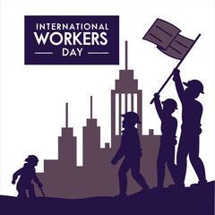 silhouette international workers day on white background