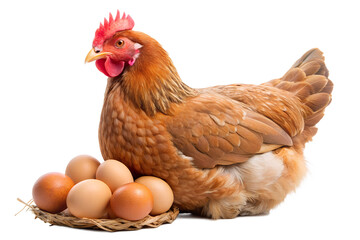 Fototapeta premium brown hen with eggs