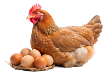 brown hen with eggs