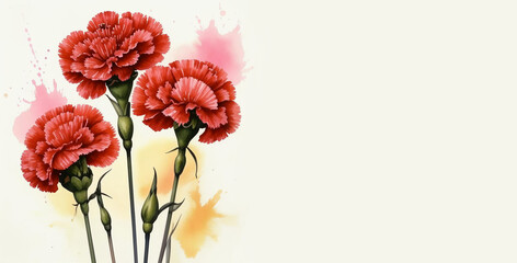 red carnations, a flower symbol of memory and sorrow, illustration. artificial intelligence generator, AI, neural network image. background for the design.