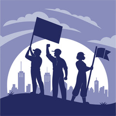 silhouette international workers day on white background