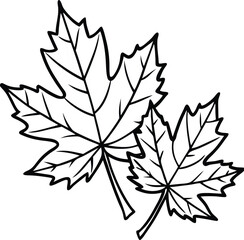 Colorful Autumn Maple Leaves Line Art Vector Illustration in Flat Cartoon Style on White Background, Autumn Maple Leaves Vector, Cartoon Fall Leaf Illustration, Flat Color Foliage Design
