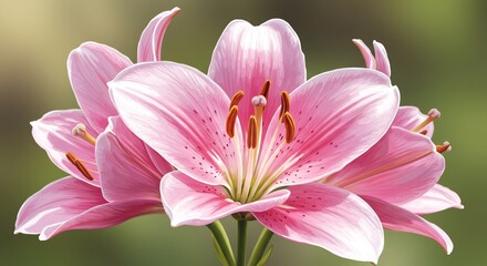 Obraz premium Pink Lily Flowers Blooming with Delicate Petals in Spring