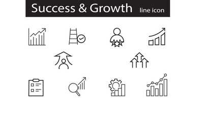 set of business icons for success and growth line art
