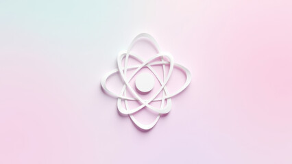 Fototapeta premium A digital illustration of an atom with a colorful nucleus set against a gradient background.