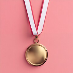 Elegant presentation of a gold medal on a minimalist pink backdrop for achievement