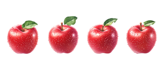Pack of Cute Fluffy Apples Against Transparent Background for Food Branding, Fun Promotion, or Fruit Design Projects